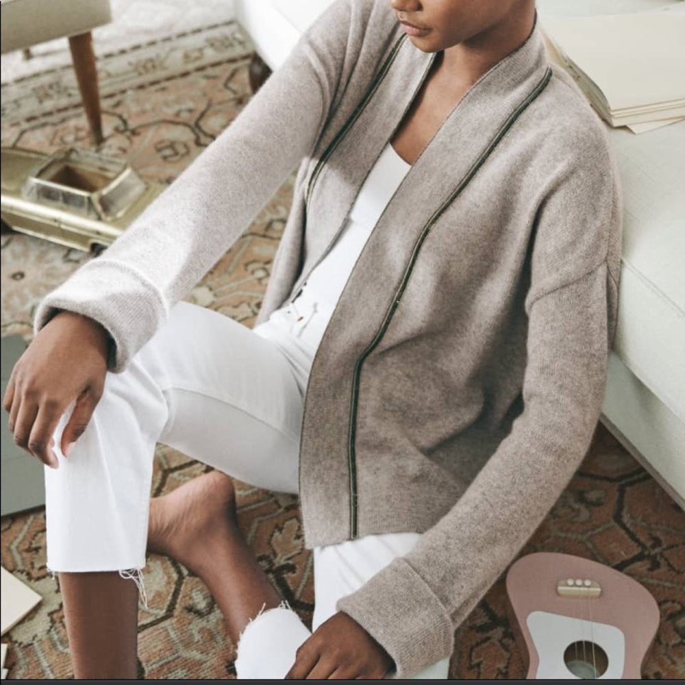 Neiman Marcus Chain Trim Cashmere Cardigan with Cuff NWT
